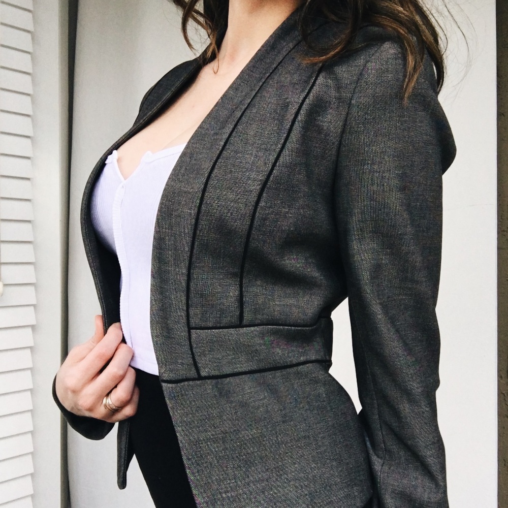 Linen Look Collarless Blazer